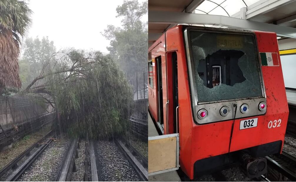 Cae árbol en vías de la Línea 5. Foto: Tomada de la cuenta de X de @MetroCDMX y Especial