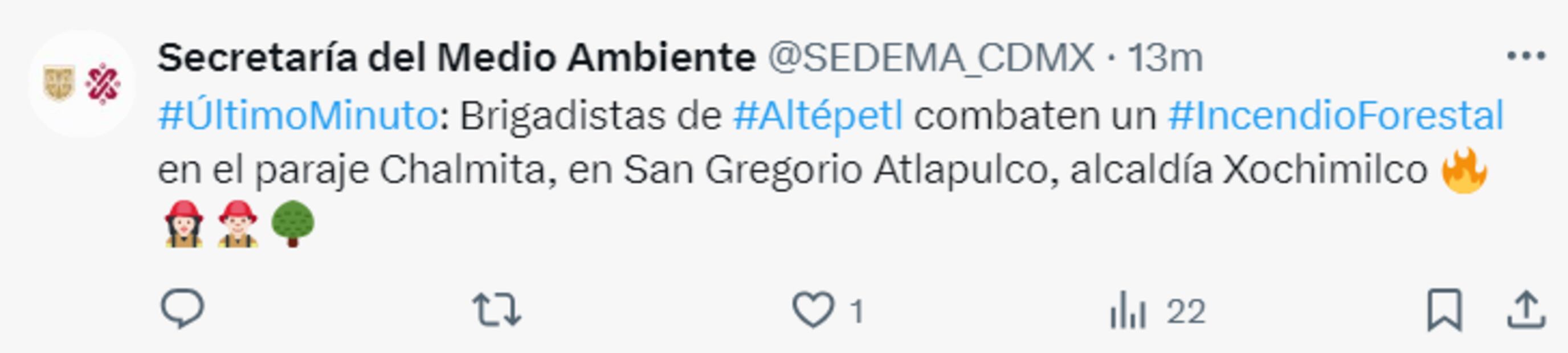 Incendio forestal en Xochimilco. Foto: Especial