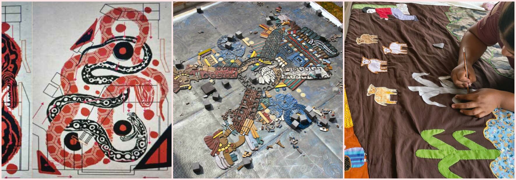De las 16 obras que incluye el Sistema de Integración Plástica para la Nueva Sede del AGA, destacan piezas de mosaicos y de bordados. Fotos: Sistema de Integración Plástica para la nueva sede del AGA