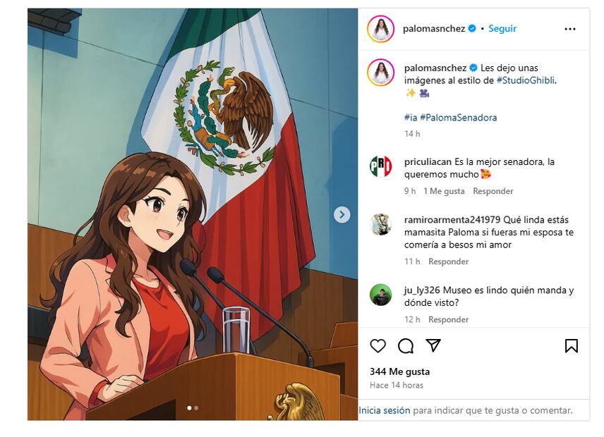 Paloma Sánchez estilo Ghibli. Foto: Tomada de Instagram palomasnchez