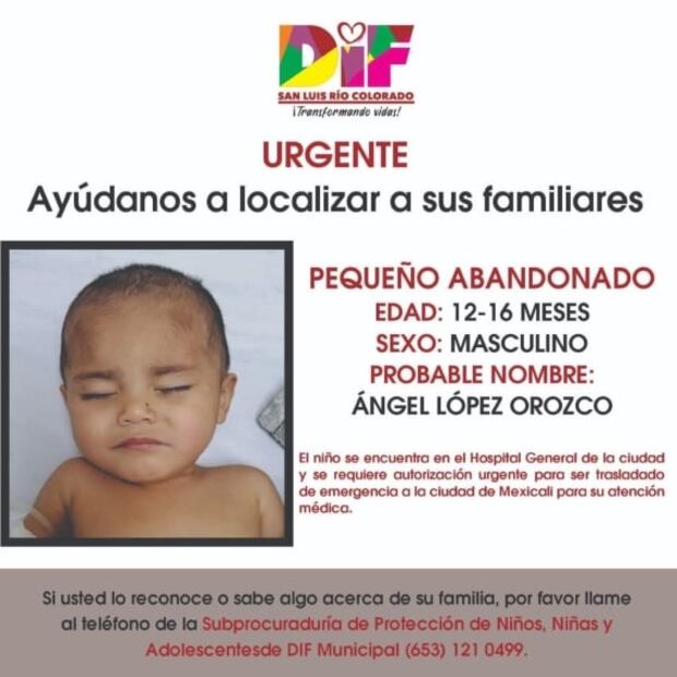 Abandonan a bebé enfermo en una clínica de San Luis Río Colorado, Sonora