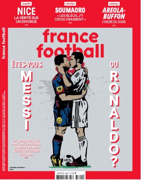 Messi y Cristiano se besan en la boca en la portada de France Football