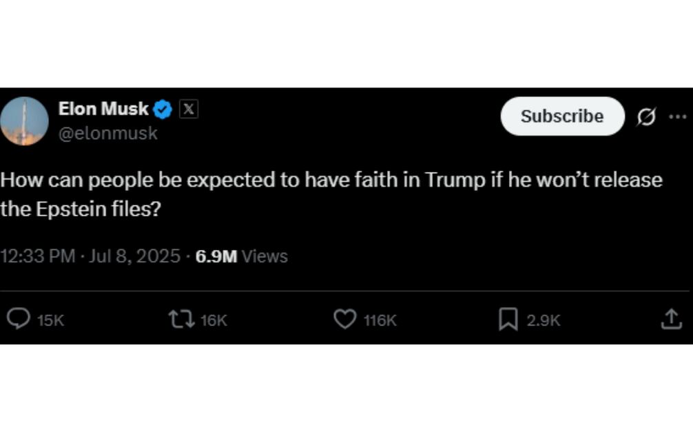 Capturas de pantalla de Elon Musk. (08/07/25) Foto: Captura de pantalla