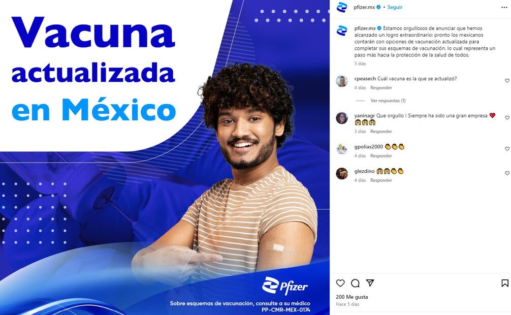 Pfizer sobre la vacuna contra Covid-19. Foto: Instagram
