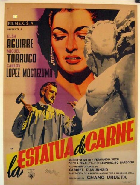 Elsa Aguirre y Silvia Pinal actuaron juntas en "La estatua de carne". Un famoso escultor consigue a una modelo muy bella, aunque un tanto vulgar, para realizar su máxima obra. Ella, de turbio pasado, se enamora de él.