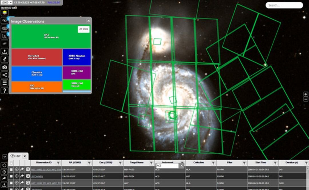 La intuitiva interfaz de ESASky. (FOTO: ESA)