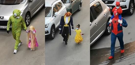 Padre e hija salen a tirar la basura disfrazados y se vuelven virales