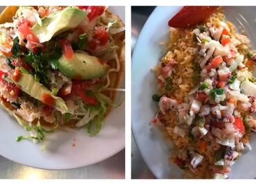 Ricos ceviches y tostadas en la calle de Regina