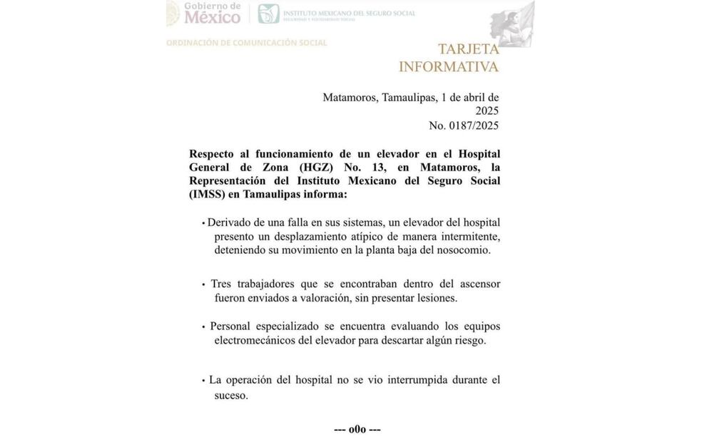 Tarjeta informativa del IMSS en Tamaulipas (02/04/2025). Foto: Especial