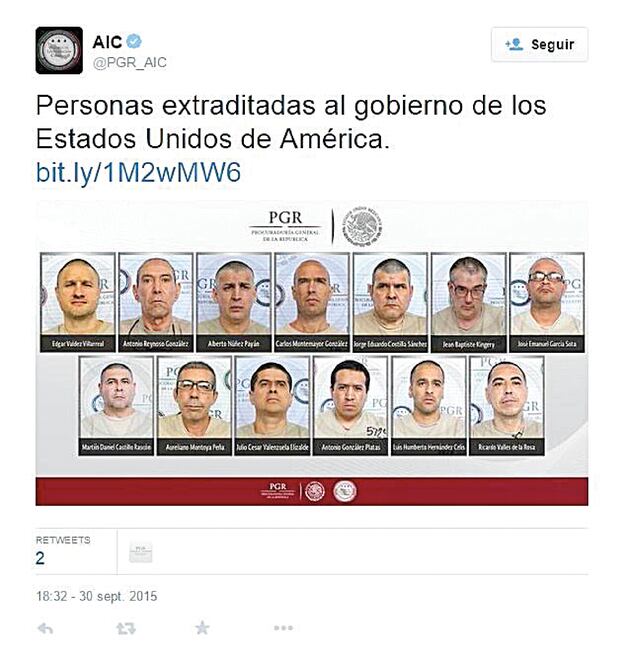 Estos son los 13 delincuentes que eran reclamados por la justicia estadounidese y que el gobierno de México envió ayer a ese país para ser procesados (ESPECIAL)