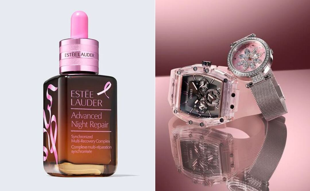 En el mes rosa muchas marcas ofrecen ediciones limitadas para apoyar la lucha contra el cáncer de mama / Foto: Estée Lauder / Guess Watches