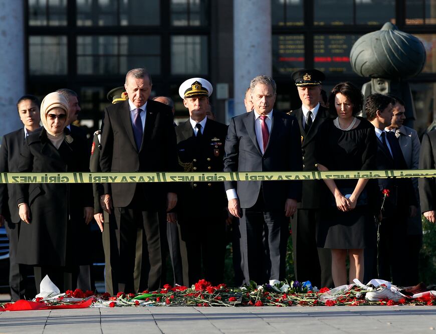 El presidente turco, Recep Tayyip Erdogan, durante el homenaje a las victimas del atentado en Ankara (AP)