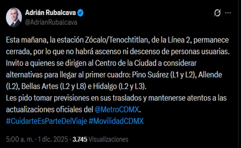 Estación Zócalo cerrada. Foto: Captura de pantalla