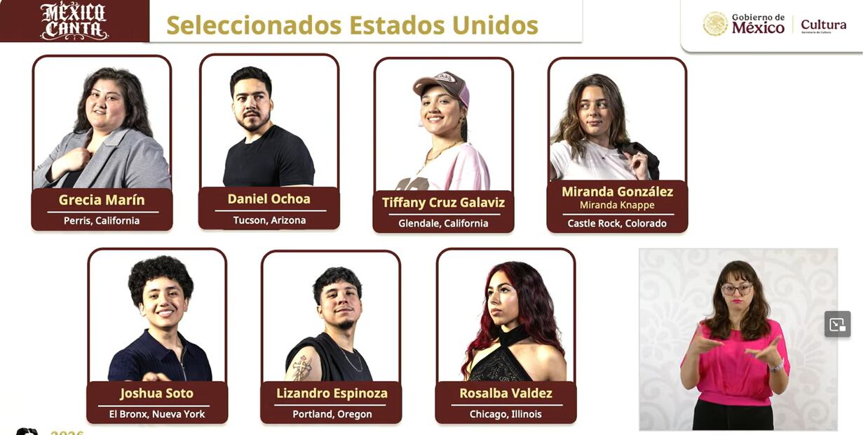 Jóvenes seleccionados semifinalistas de EU en esta segunda edición del programa "México Canta" (23/07/2026). Foto: Captura de pantalla