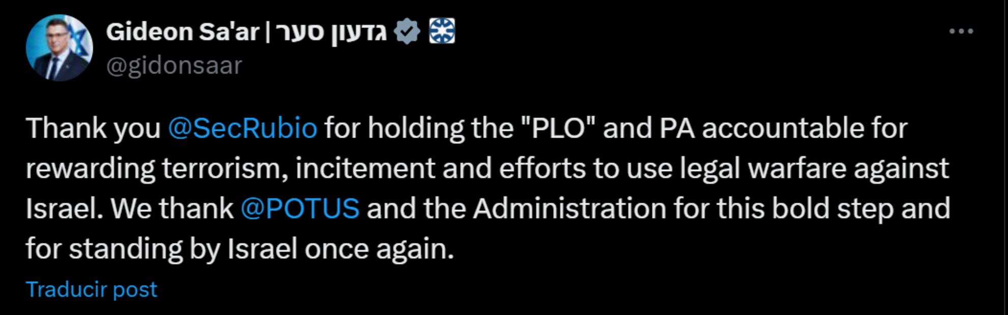 Gideon Saar a través de su cuenta oficial de X. Foto: captura de pantalla