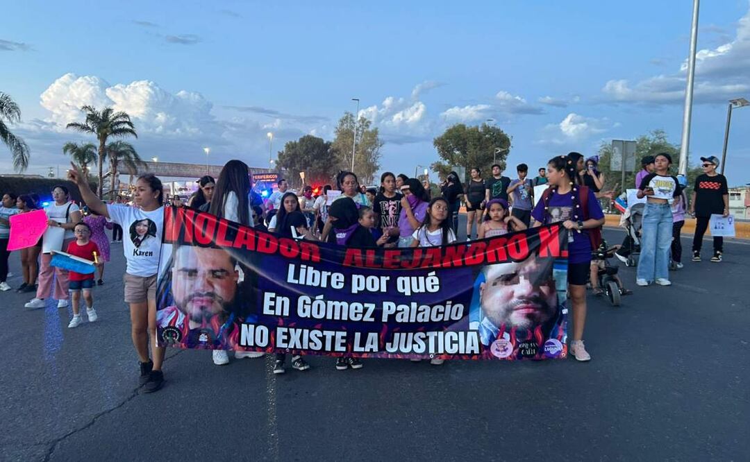 Colectivos feministas, víctimas del sistema judicial y familias protestaron contra la liberación de un presunto violador de una menor en Durango (18/06/2025). Foto: Francisco Rodríguez / EL UNIVERSAL