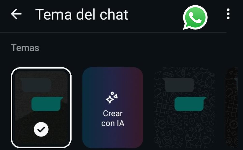 Meta IA añade una función express para crear temas de chat en WhatsApp. Foto: Captura de pantalla