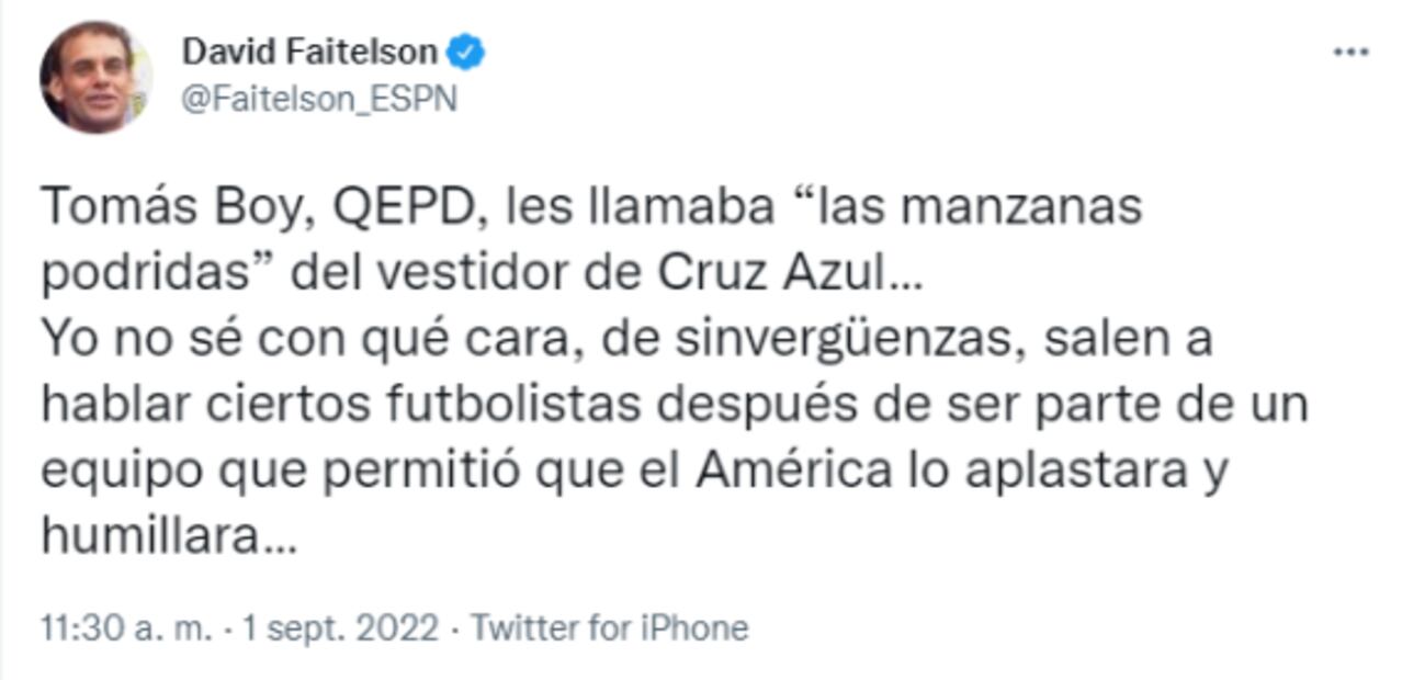 David Faitelson se lanza contra los jugadores de Cruz Azul: Tomás Boy les llamaba “las manzanas podridas”