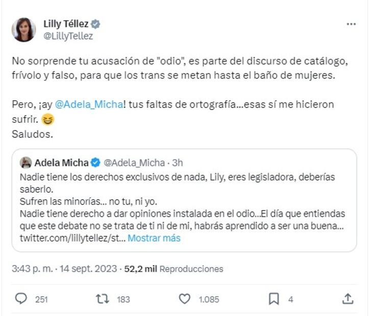 Lilly Téllez responde a Adela Micha. / Foto: captura de pantalla.