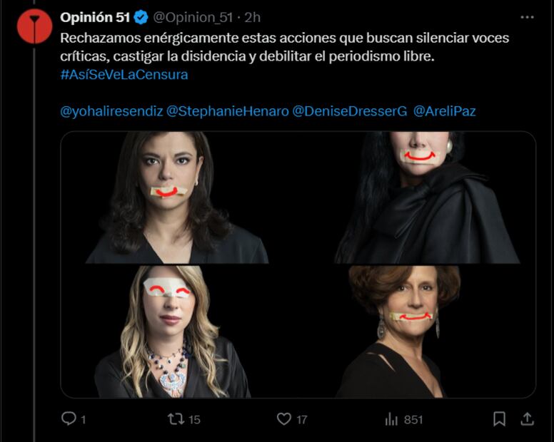 Posicionamiento de Opinión 51 en contra de la censura y de su uso político. Foto: Captura de pantalla
