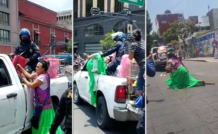 "Lady Tacos" de canasta, otra vez, se enfrenta a la policía; los acusa de llevarse sillas de su negocio