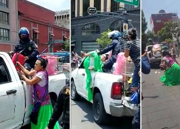 "Lady Tacos" de canasta, otra vez, se enfrenta a la policía; los acusa de llevarse sillas de su negocio