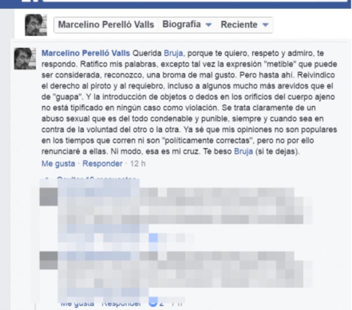 Ratifica Marcelino Perelló comentarios sobre violación