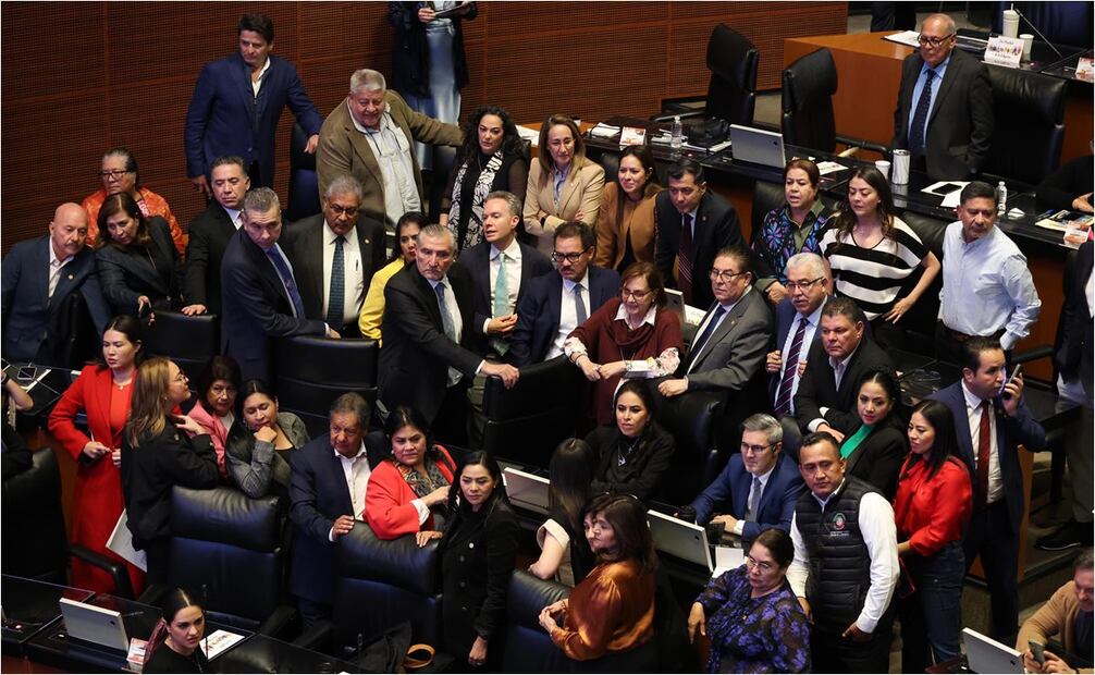 Pelean senadores por mampara. Foto: Diego Simón/EL UNIVERSAL