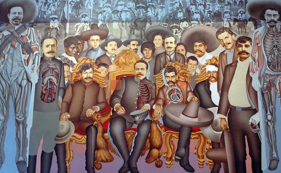 Mural en el que aparecen los líderes revolucionarios Francisco Villa y Emiliano Zapata. Foto: EFE/David de la Paz