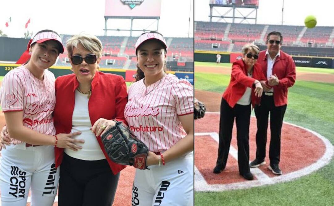 Lolita Ayala lanzó la primera bola del juego entre los Diablos Rojos del México y El Águila de Veracruz, de la Liga Mexicana de Softbol. FOTO: Especiales