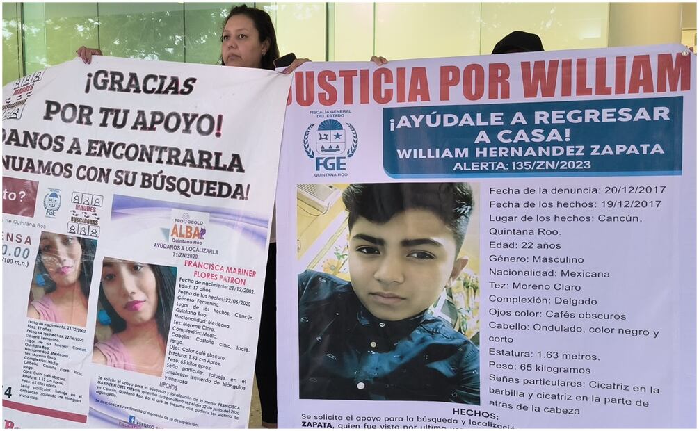 Este 12 de octubre, madres buscadoras montan plantón indefinido en Aeropuerto Internacional de Cancún para exigir avances en caso de joven secuestrado en 2017. Foto: Adriana Varillas / EL UNIVERSAL