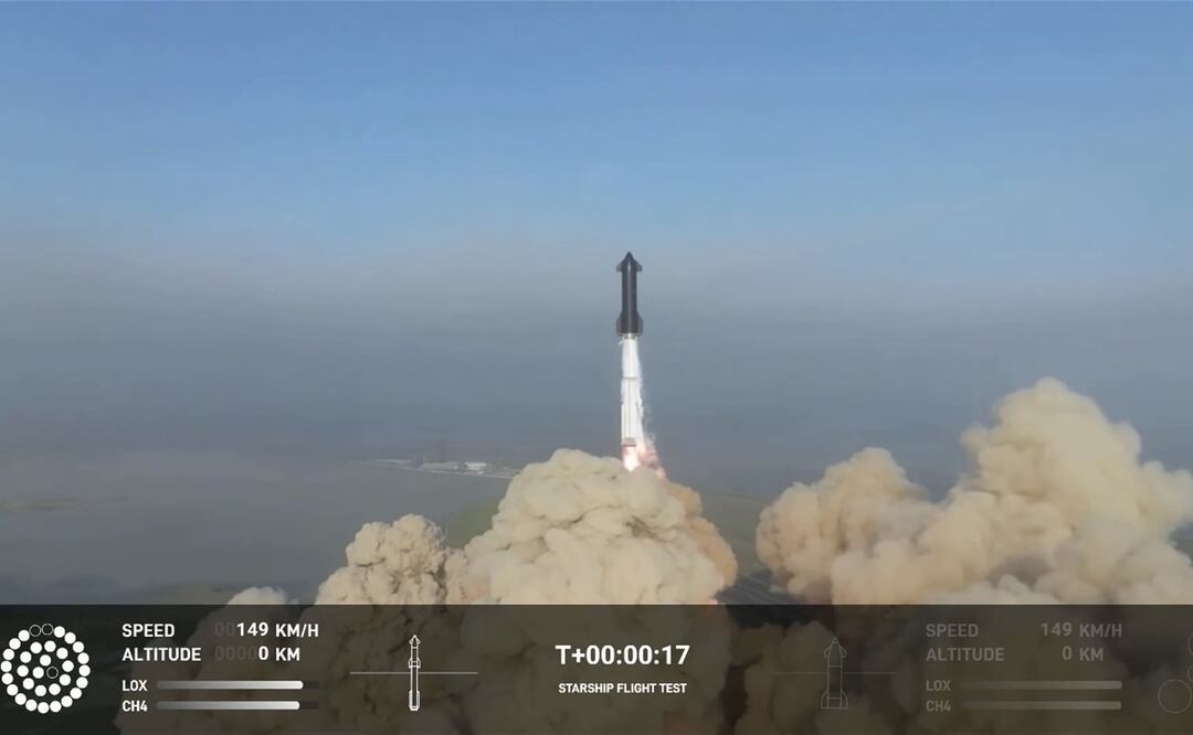 La nave espacial Starship de SpaceX explotó después del despegue de la plataforma de lanzamiento de Boca Chica, en Texas. Foto: Twitter @Elon Musk