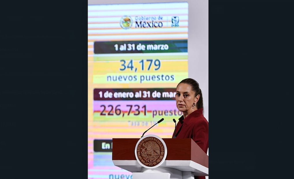 La presidenta de México, Claudia Sheinbaum Pardo, destacó que al 31 de marzo suman 22 millones 465 mil 110 puestos de trabajo afiliados al IMSS, cifra que convierte a este marzo como el más alto en la historia de México en el tema del empleo. Foto: Berenice Fregoso/EL UNIVERSAL