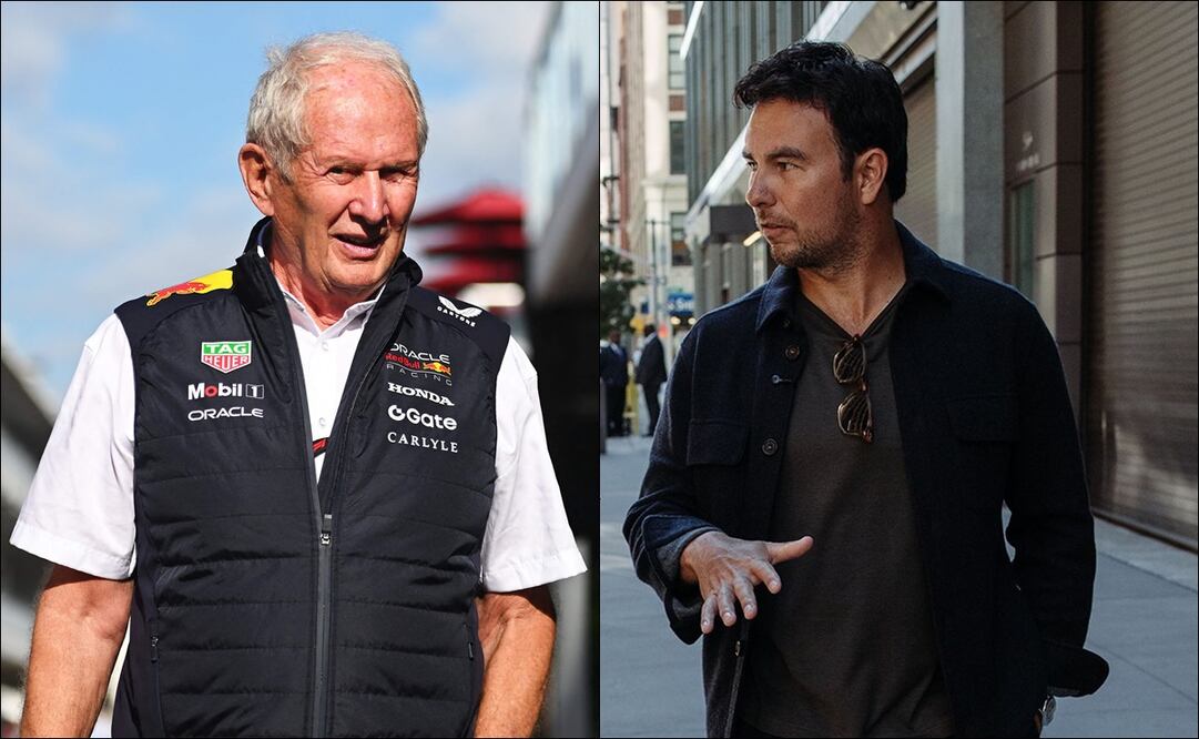 Helmut Marko y Checo Pérez / FOTO: AFP y @Cadillac_F1