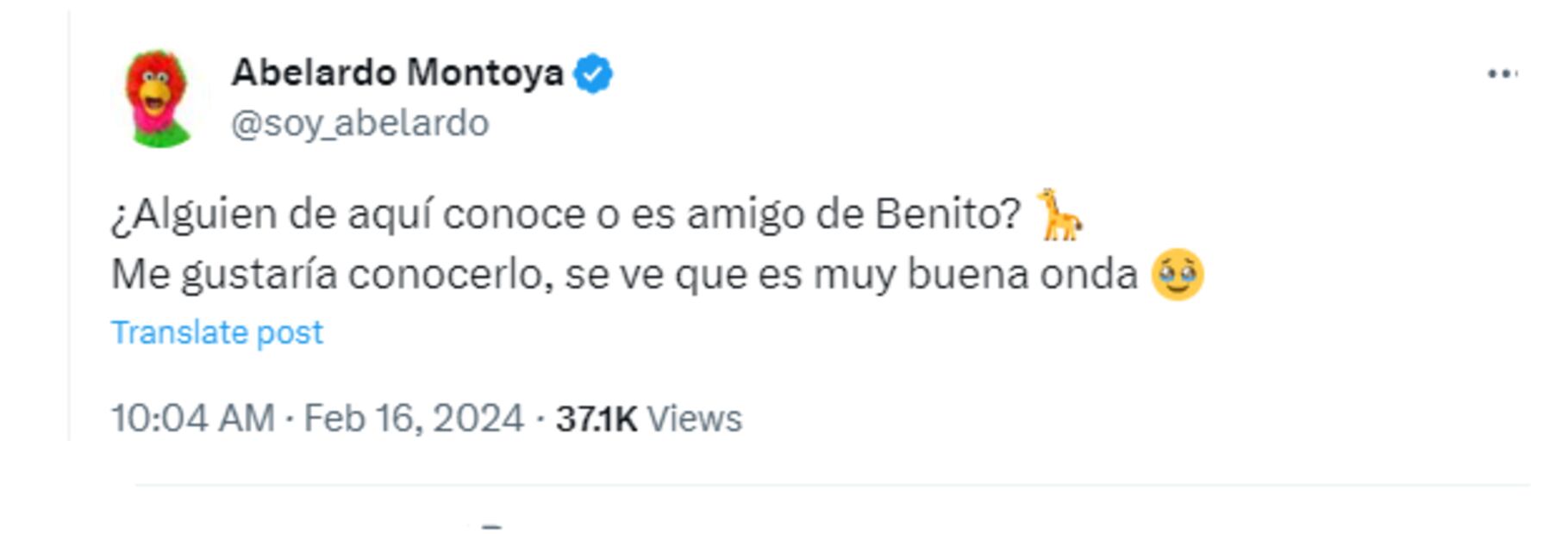 Abelardo Montoya busca ala jirafa Benito. Foto: Captura de pantalla