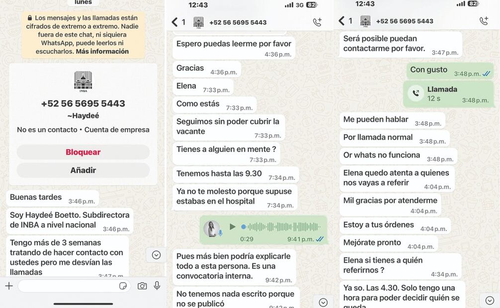Conversación con la estafadora, que se hace pasar por Haydeé Boetto, subdirectora del INBAL. Foto Especial