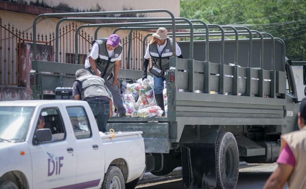 Entregan más de 16 mi apoyos a damnificados por inundaciones en Tamaulipas (08/04/2025). Foto: Especial