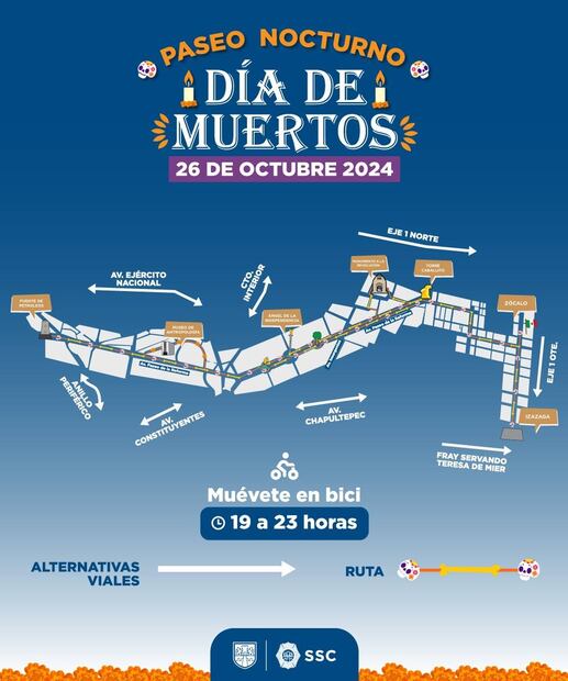 Alternativas viales por el paseo nocturno del Día de muertos el 26 de octubre de 2024 / Foto: Ovial