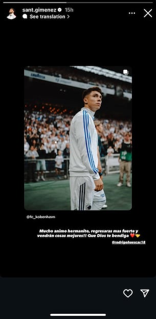 El mensaje de Santiago Giménez a Rodrigo Huescas / Foto: @sant.gimenez en Instagram