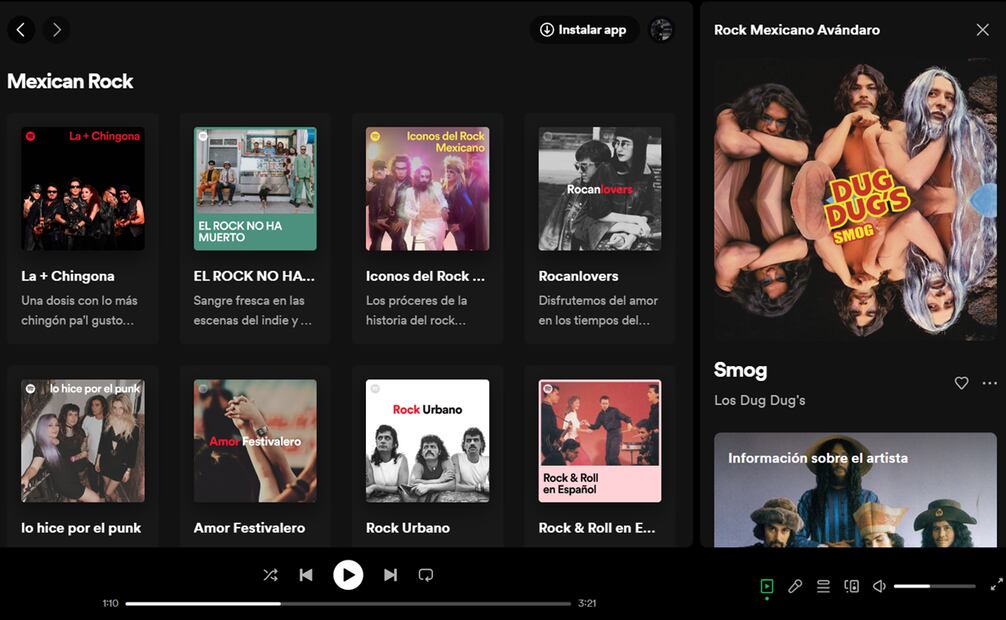 Una de las ventajas de Spotify son las listas hechas a medida de cualquier melómano, que facilitan encontrar la música que se habría oído en Avándaro, por ejmplo. Imagen: Captura de pantalla.