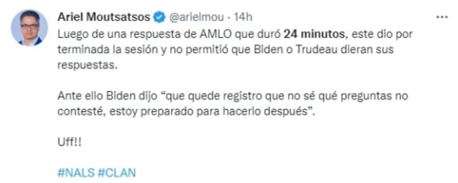Periodistas de EU y Canadá critican “monólogo” de AMLO de 24 minutos ante Biden y Trudeau en Cumbre