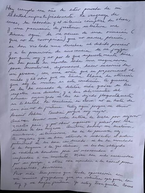 Texto íntegro de la carta de Rosario Robles al cumplir un año en prisión