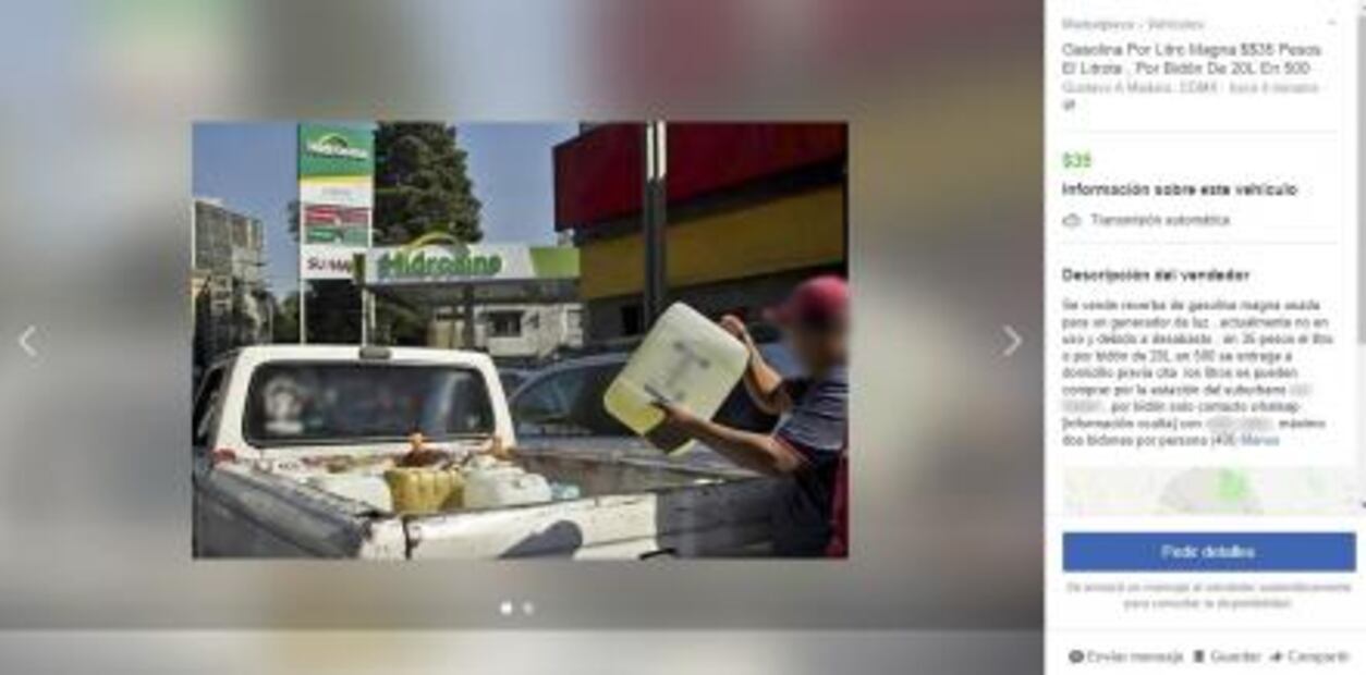 Venden gasolina en Facebook hasta en 700 pesos