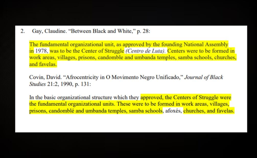 Una de las más de 40 denuncias de plagio en contra de Claudine Gay. Foto: Captura informe obtenido por The Washington Free Beacon.