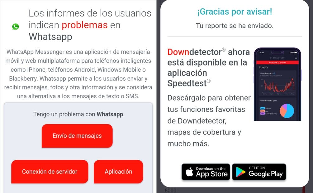 Caída WhatsApp 28 de febrero. Imagen: captura de pantalla