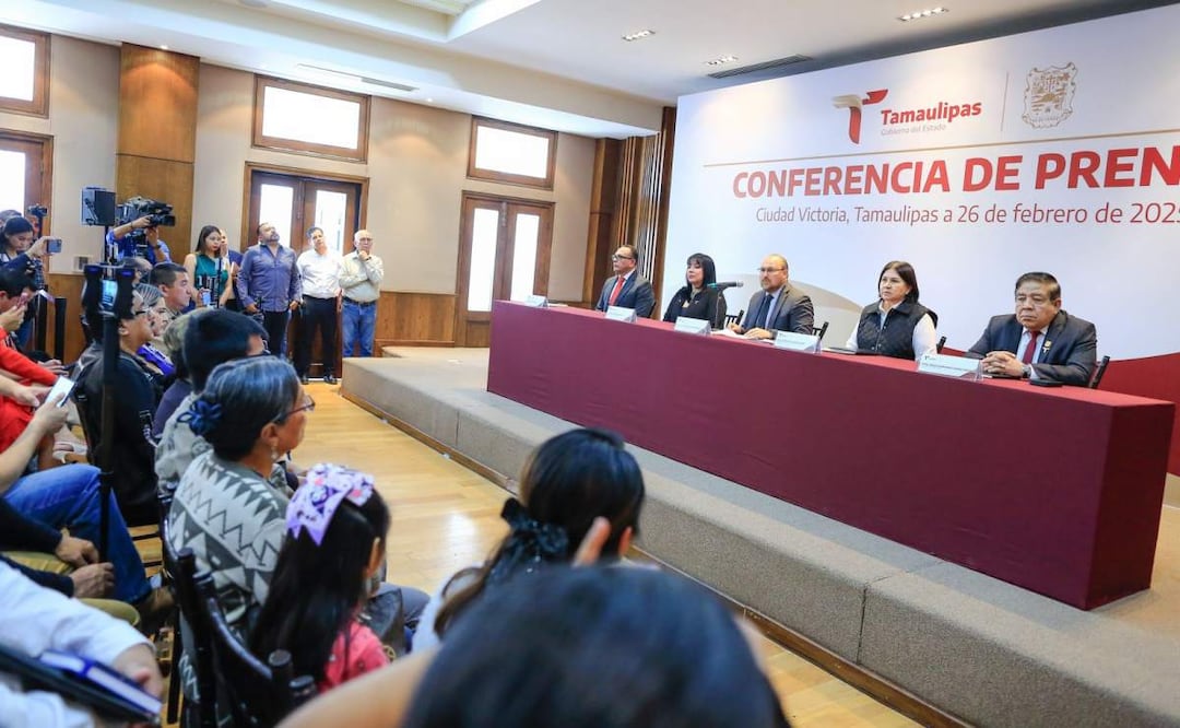 Conferencia de prensa de autoridades de Tamaulipas donde confirman que Guardia Estatal está preso por homicidio de joven (26/02/2025). Foto: Especial