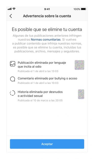 Instagram cambia las reglas para eliminar cuentas