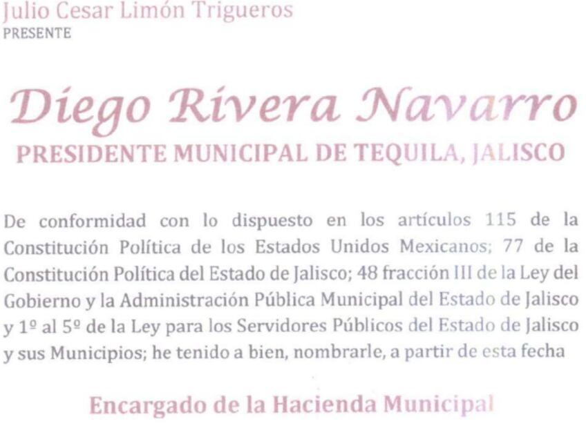 Julio César Limón fue nombrado tesorero por el exalcalde Diego Rivera Navarro. Foto: Captura de pantalla.