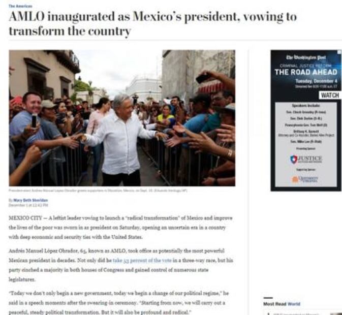 Prensa internacional destaca toma de posesión de López Obrador
