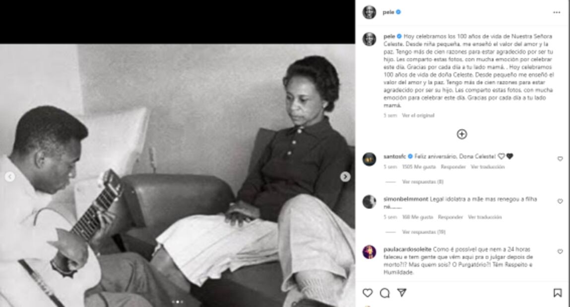La madre de Pelé vive, tiene 100 años y ahora pasa por la dolorosa despedida a su hijo